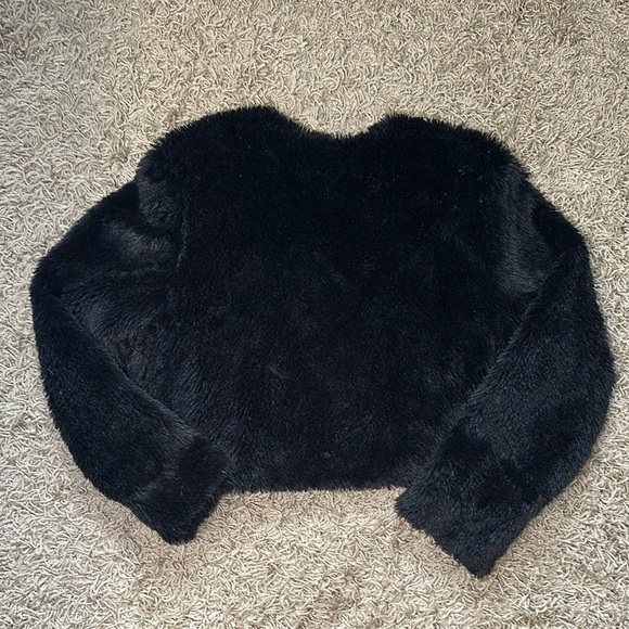 JohnPaulRichard Black Teddy L/S Open Front Jacket Plush Faux Fur Sz Large - Picture 5 of 9